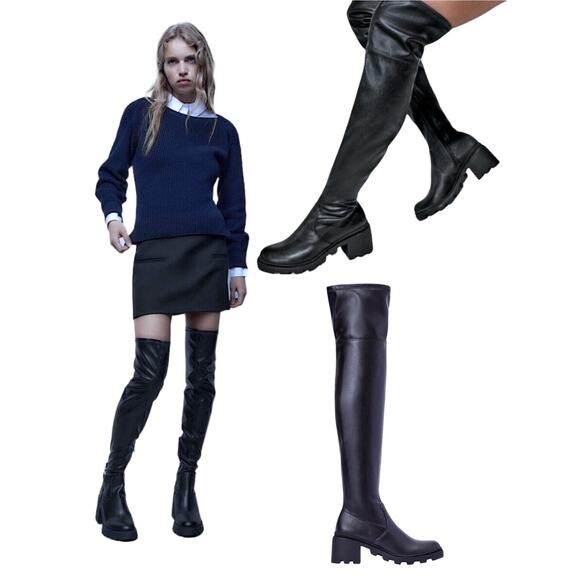 JF Just Fab Boots Women's Size 6 Black Jordane Over-The-Knee Chunky Heel Y2K - Picture 3 of 13